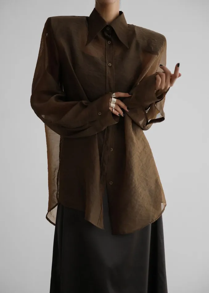 Women Jolene Semi Sheer Shirt 8211 Brown The Frankie Shop Tops