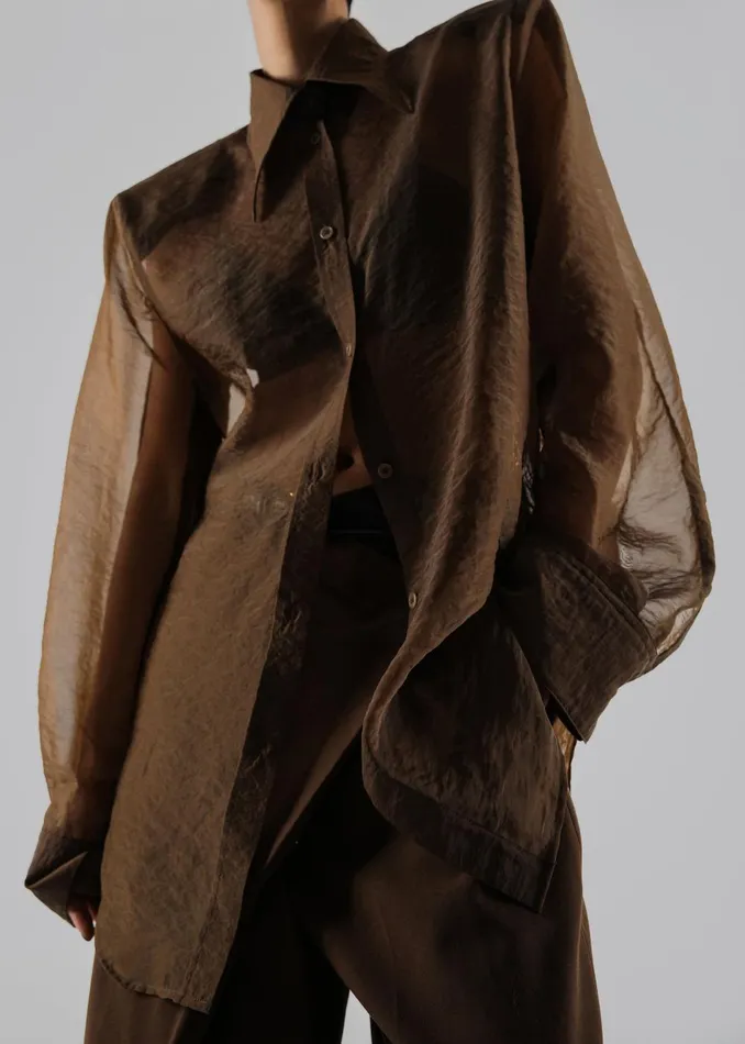 Women Jolene Semi Sheer Shirt 8211 Brown The Frankie Shop Tops