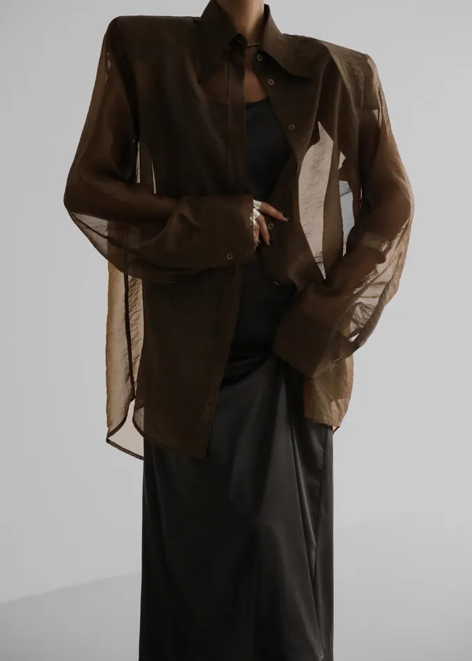Women Jolene Semi Sheer Shirt 8211 Brown The Frankie Shop Tops