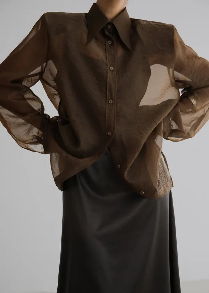 Women Jolene Semi Sheer Shirt 8211 Brown The Frankie Shop Tops