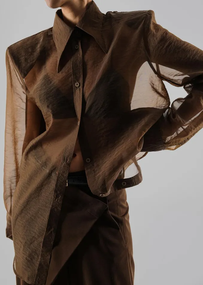 Women Jolene Semi Sheer Shirt 8211 Brown The Frankie Shop Tops