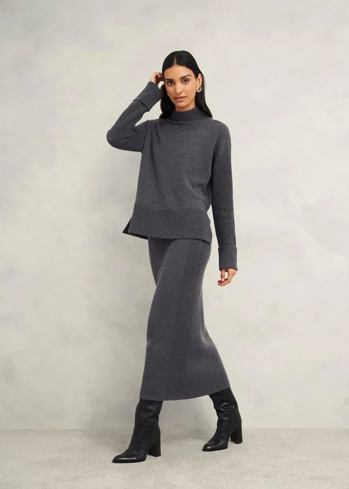 Women Jumpers and Cardigans Hobbs Gaskell CoOrd Wool Cotton Jumper Dark Grey Marl