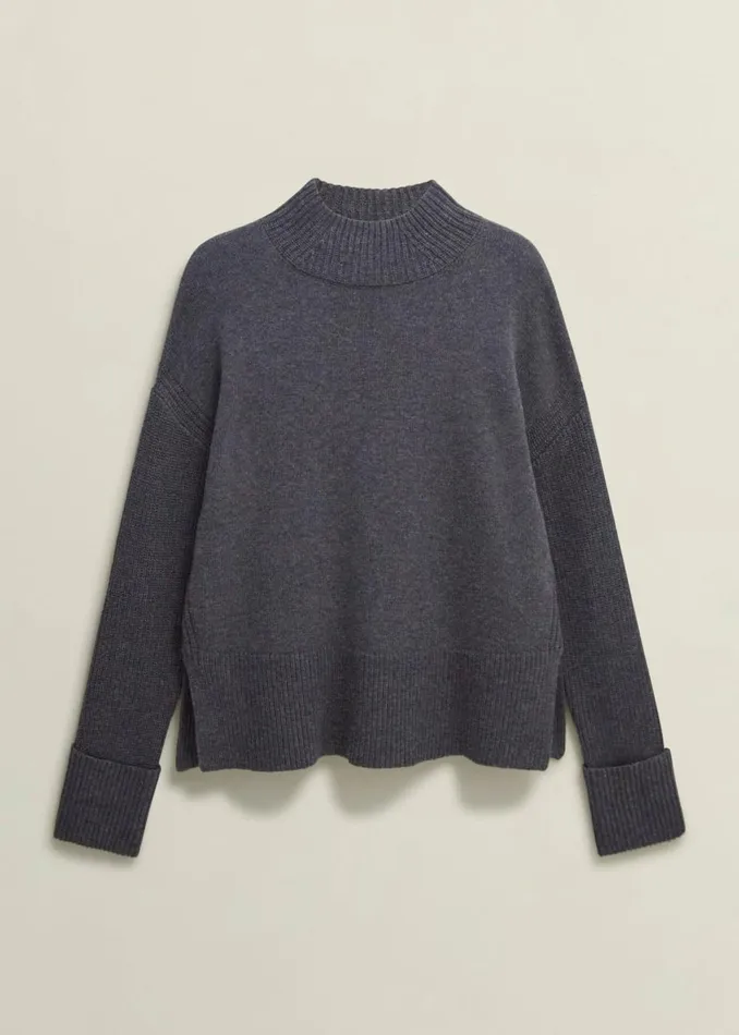 Women Jumpers and Cardigans Hobbs Gaskell CoOrd Wool Cotton Jumper Dark Grey Marl