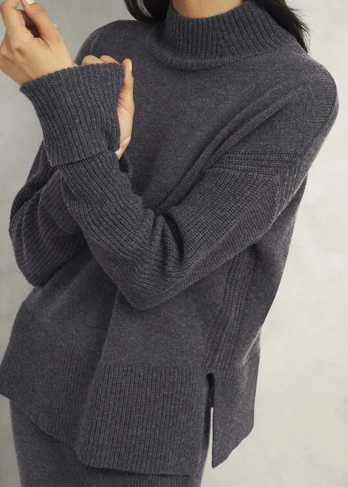 Women Jumpers and Cardigans Hobbs Gaskell CoOrd Wool Cotton Jumper Dark Grey Marl