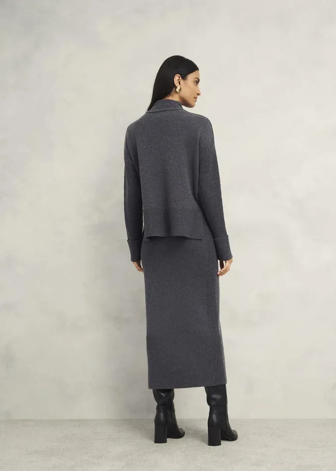 Women Jumpers and Cardigans Hobbs Gaskell CoOrd Wool Cotton Jumper Dark Grey Marl