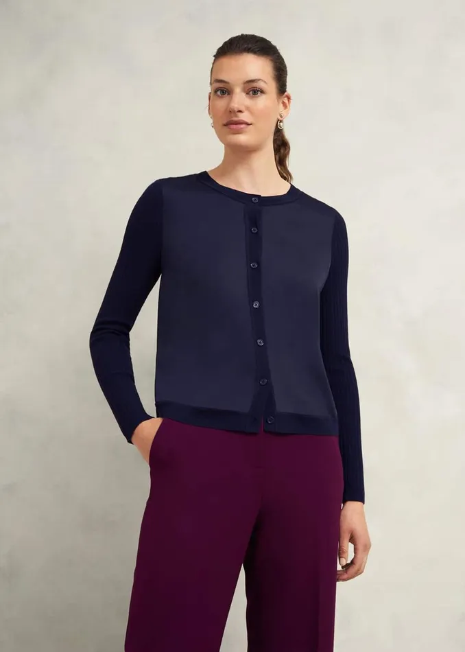 Women Jumpers and Cardigans Hobbs Trina Woven Front Cardigan Hobbs Navy