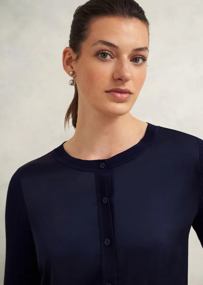 Women Jumpers and Cardigans Hobbs Trina Woven Front Cardigan Hobbs Navy
