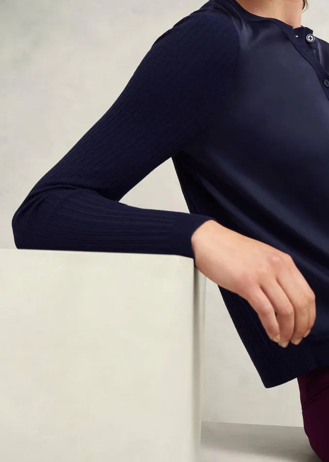 Women Jumpers and Cardigans Hobbs Trina Woven Front Cardigan Hobbs Navy