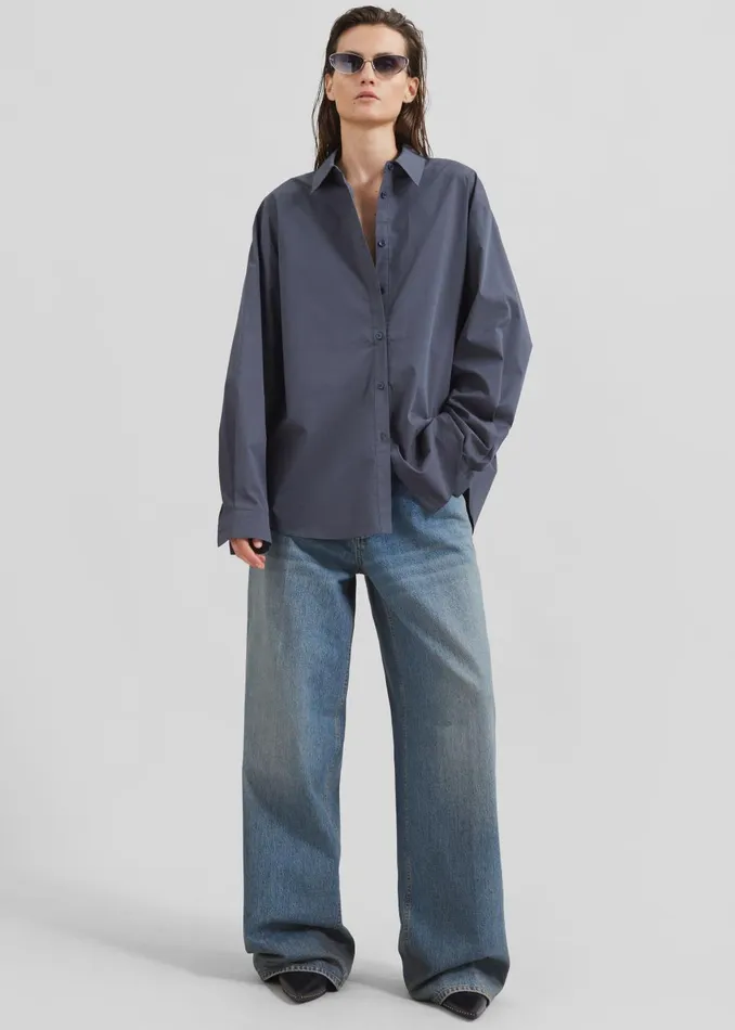 Women Kae Back Slit Button Up Shirt 8211 Charcoal The Frankie Shop Tops