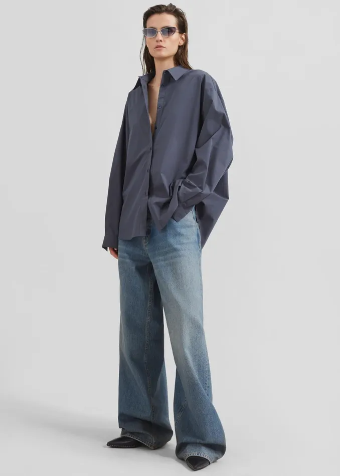Women Kae Back Slit Button Up Shirt 8211 Charcoal The Frankie Shop Tops