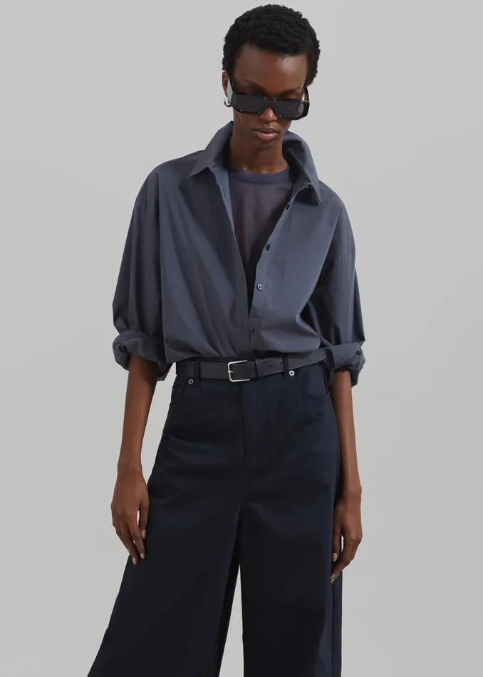 Women Kae Back Slit Button Up Shirt 8211 Charcoal The Frankie Shop Tops