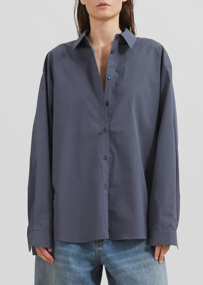 Women Kae Back Slit Button Up Shirt 8211 Charcoal The Frankie Shop Tops