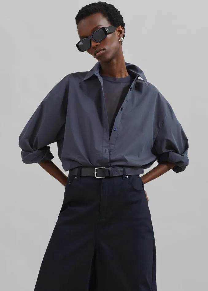 Women Kae Back Slit Button Up Shirt 8211 Charcoal The Frankie Shop Tops