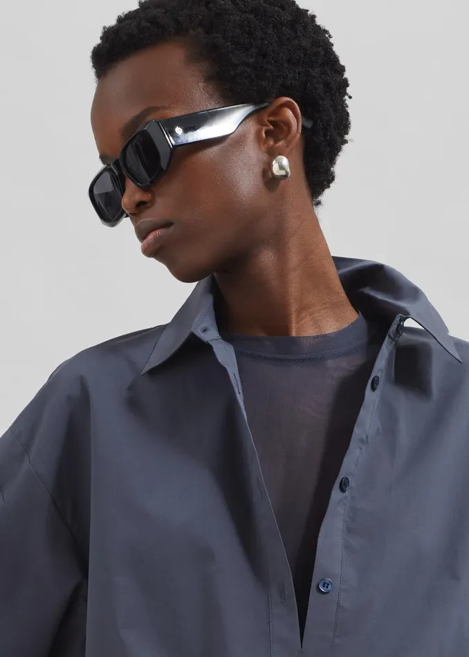 Women Kae Back Slit Button Up Shirt 8211 Charcoal The Frankie Shop Tops