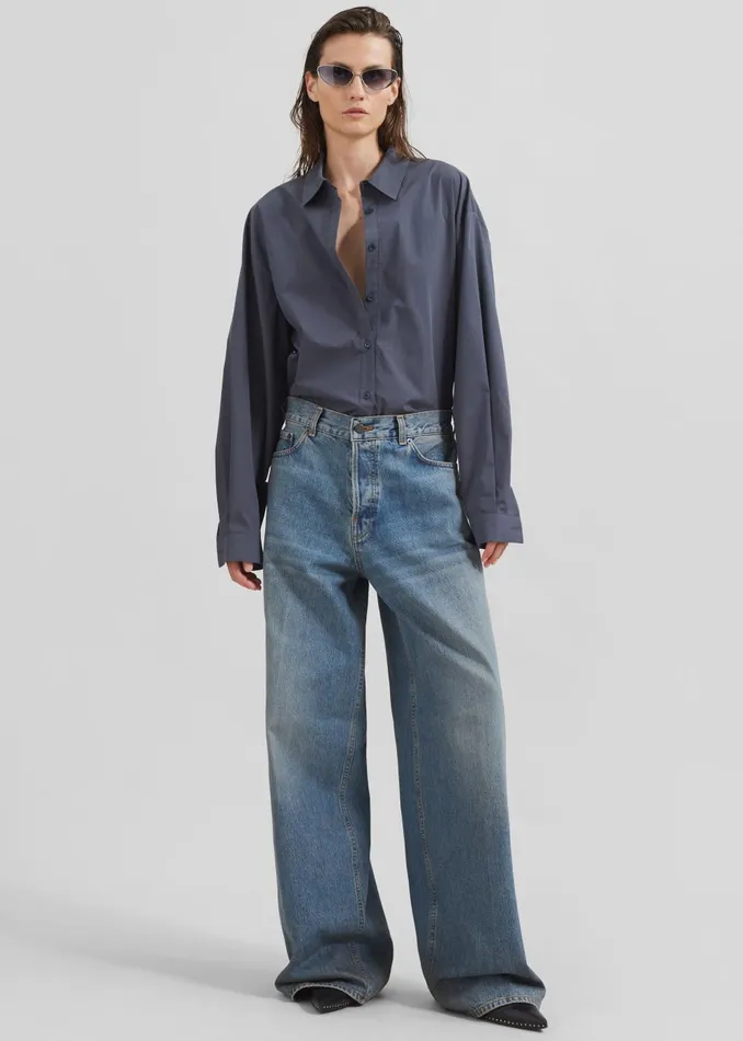 Women Kae Back Slit Button Up Shirt 8211 Charcoal The Frankie Shop Tops