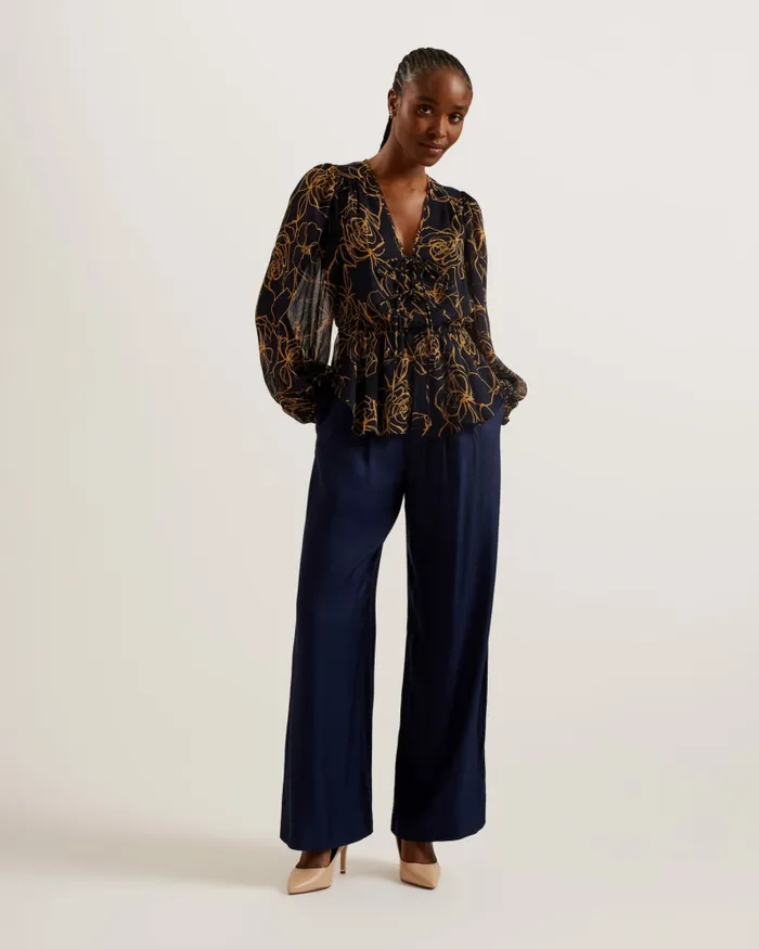 Women KAZUKO 8211 Floral Tie Front Peplum Blouse Navy Ted Baker Tops and Blouses Women KAZUKO 8211 Floral Tie Front Peplum Blouse Navy Ted Baker Tops and Blouses