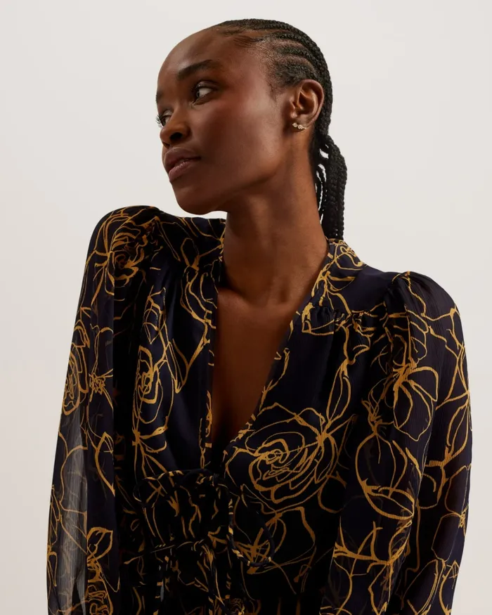 Women KAZUKO 8211 Floral Tie Front Peplum Blouse Navy Ted Baker Tops and Blouses Women KAZUKO 8211 Floral Tie Front Peplum Blouse Navy Ted Baker Tops and Blouses