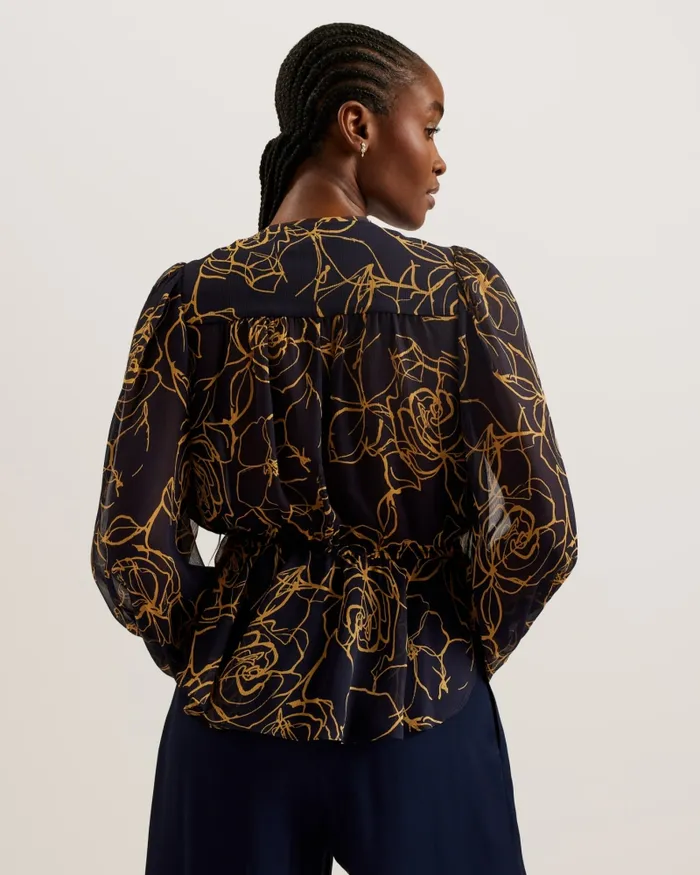Women KAZUKO 8211 Floral Tie Front Peplum Blouse Navy Ted Baker Tops and Blouses Women KAZUKO 8211 Floral Tie Front Peplum Blouse Navy Ted Baker Tops and Blouses