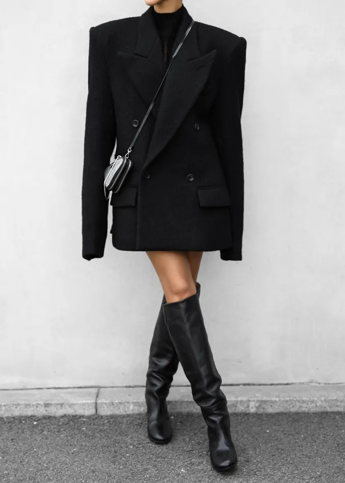 Women Keira Double Breasted Wool Blazer 8211 Black The Frankie Shop Outerwear