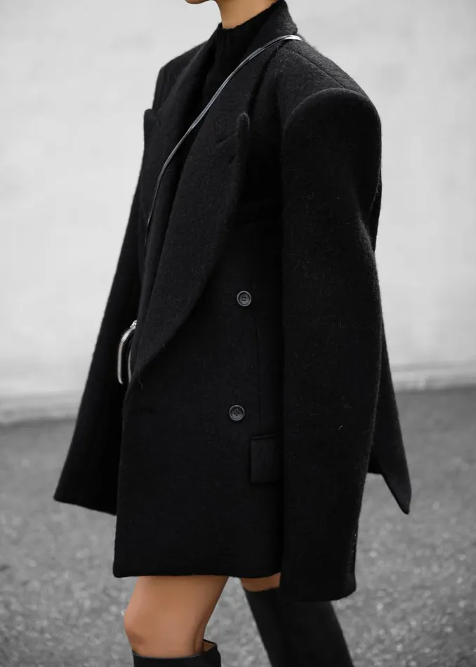 Women Keira Double Breasted Wool Blazer 8211 Black The Frankie Shop Outerwear