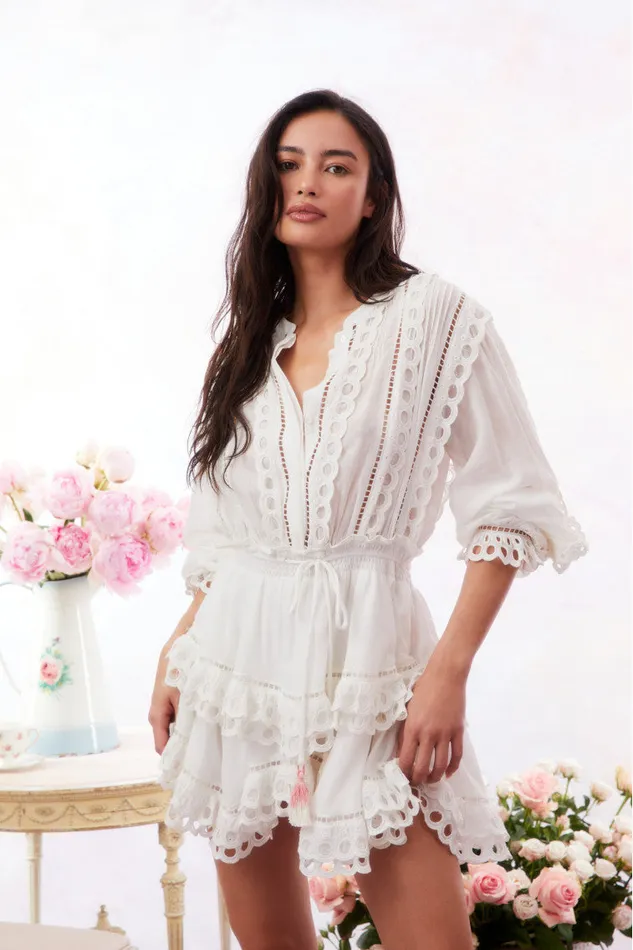 WomenKids Dresses LoveShackFancy Tindra Eyelet Cotton Mini Dress Soft White