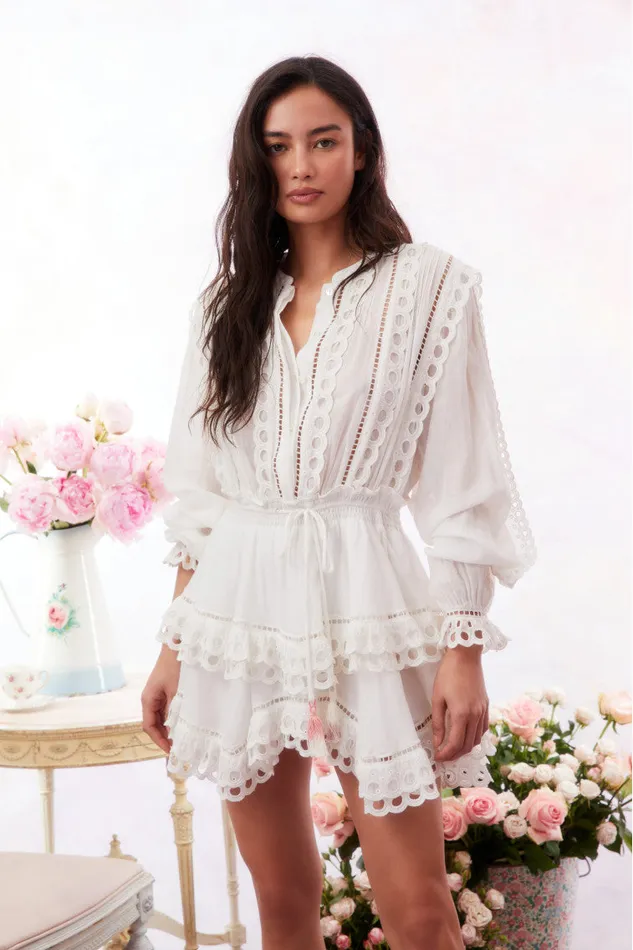 WomenKids Dresses LoveShackFancy Tindra Eyelet Cotton Mini Dress Soft White