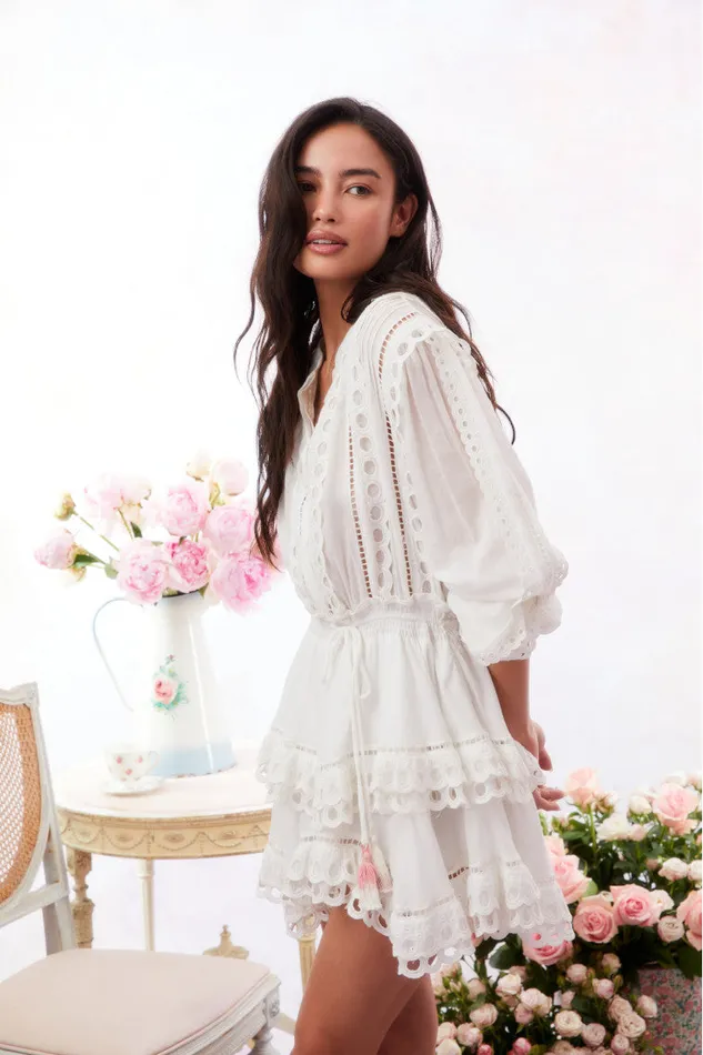 WomenKids Dresses LoveShackFancy Tindra Eyelet Cotton Mini Dress Soft White