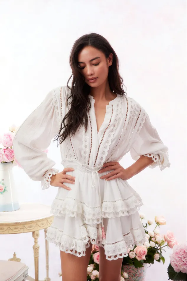 WomenKids Dresses LoveShackFancy Tindra Eyelet Cotton Mini Dress Soft White
