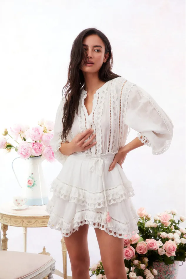 WomenKids Dresses LoveShackFancy Tindra Eyelet Cotton Mini Dress Soft White