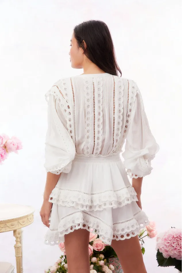 WomenKids Dresses LoveShackFancy Tindra Eyelet Cotton Mini Dress Soft White