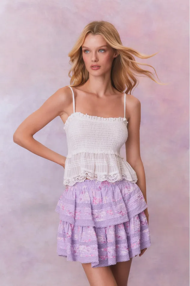 WomenKids Skirts LoveShackFancy Ruffle Mini Signature Fragrance Print Skirt Hibiscus