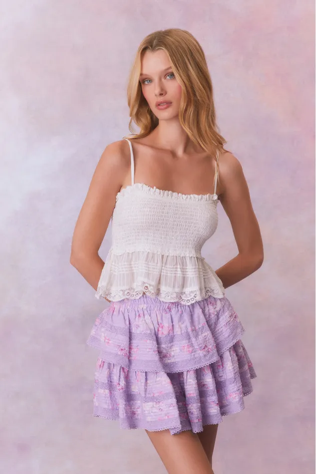 WomenKids Skirts LoveShackFancy Ruffle Mini Signature Fragrance Print Skirt Hibiscus