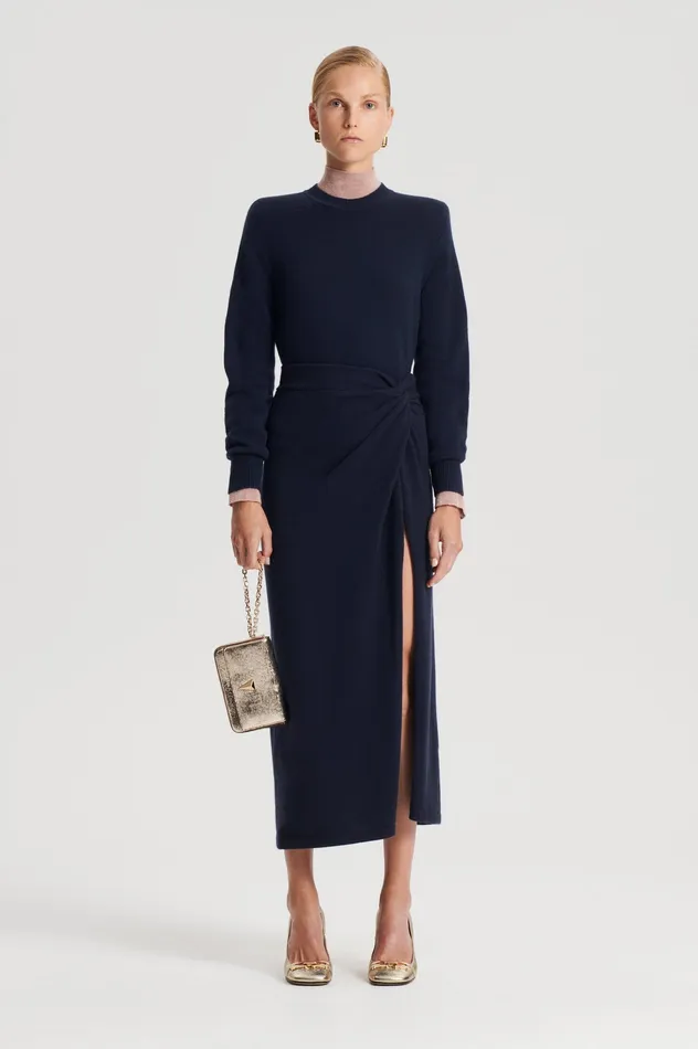 Women Knitwear Scanlan Theodore CASHMERE SARONG SKIRT NAVY