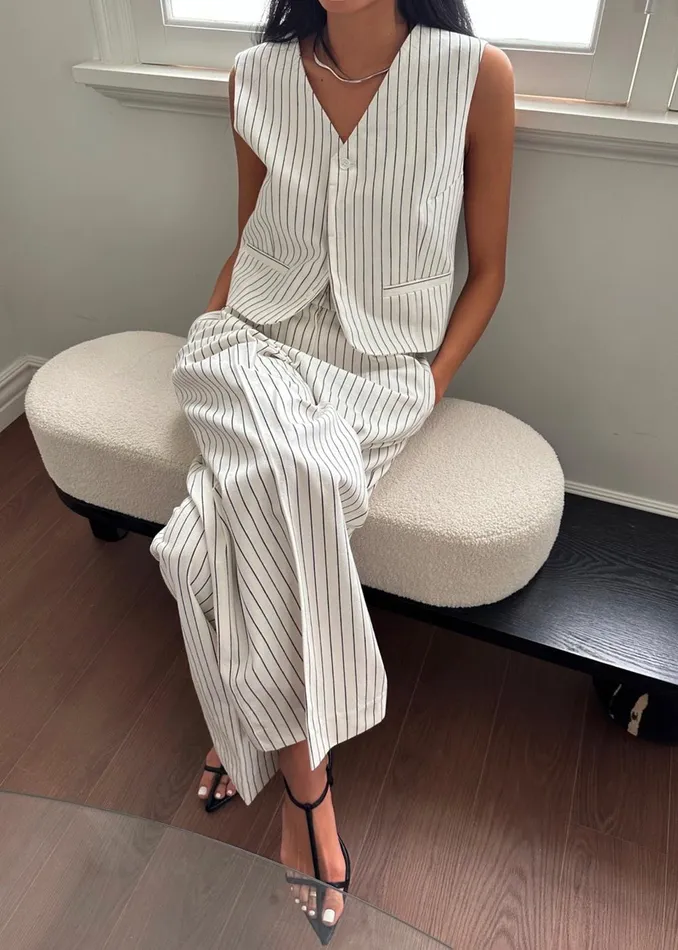 Women Landry Vest 8211 WhiteBlack Stripe The Frankie Shop Outerwear