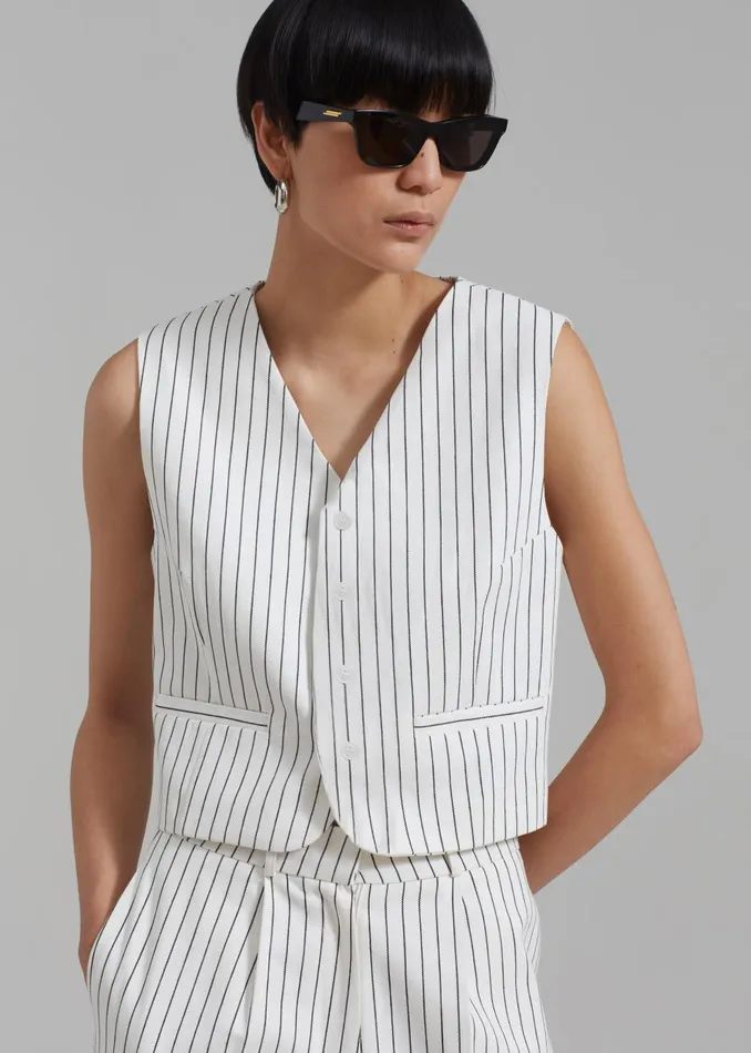 Women Landry Vest 8211 WhiteBlack Stripe The Frankie Shop Outerwear
