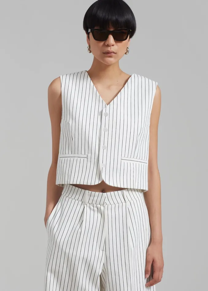 Women Landry Vest 8211 WhiteBlack Stripe The Frankie Shop Outerwear