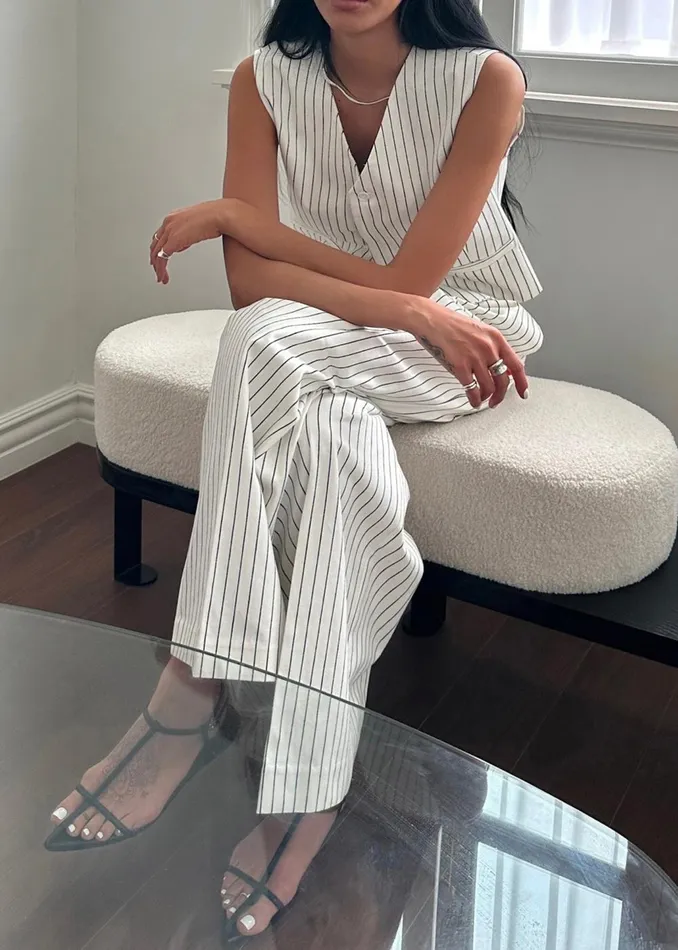Women Landry Vest 8211 WhiteBlack Stripe The Frankie Shop Outerwear