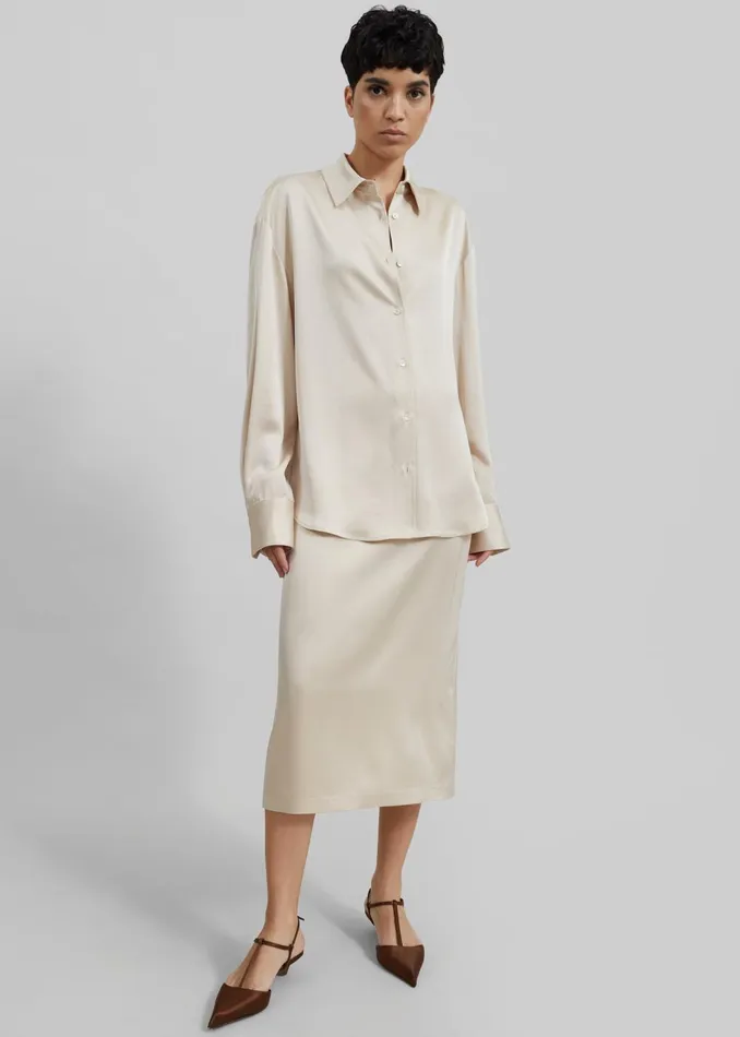 Women Lea Satin Midi Skirt 8211 Ivory The Frankie Shop Bottoms