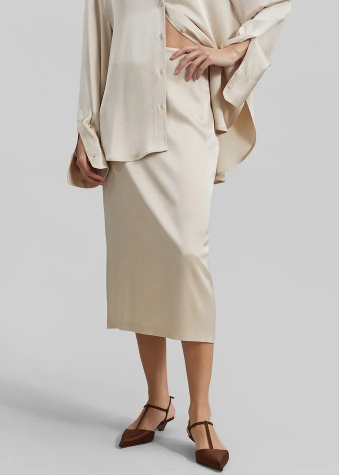 Women Lea Satin Midi Skirt 8211 Ivory The Frankie Shop Bottoms