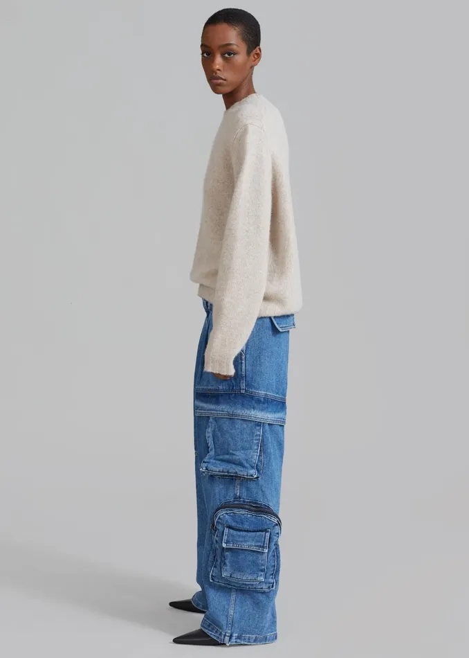 Women Lenny Cargo Jeans 8211 Blue Denim The Frankie Shop Bottoms