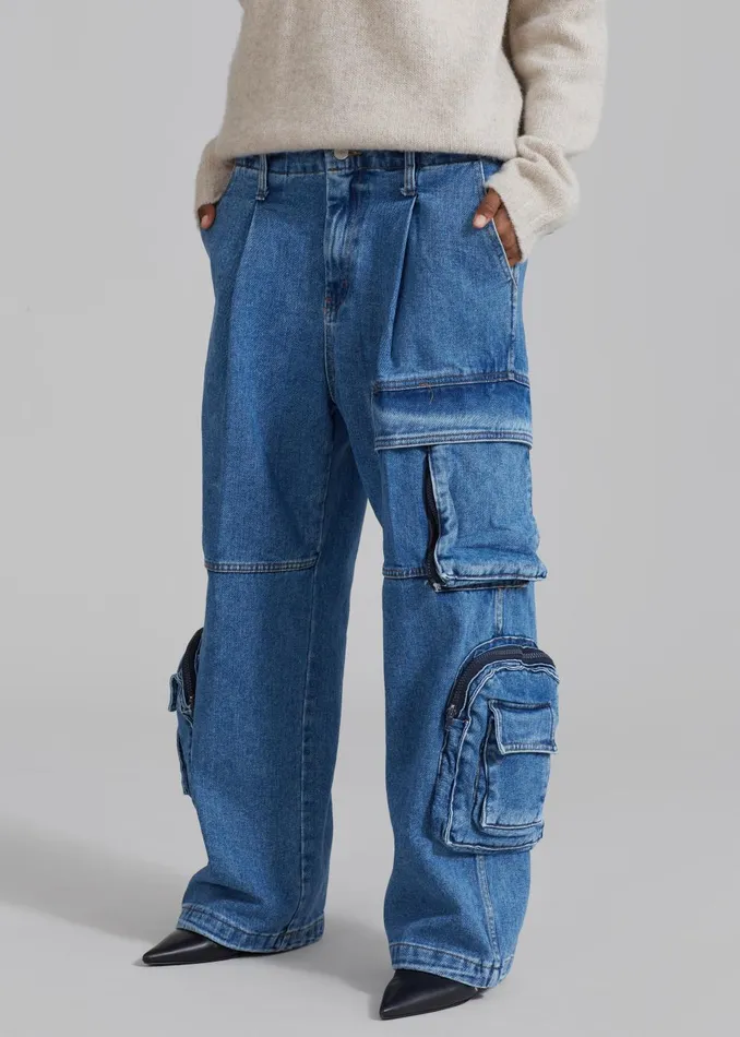 Women Lenny Cargo Jeans 8211 Blue Denim The Frankie Shop Bottoms