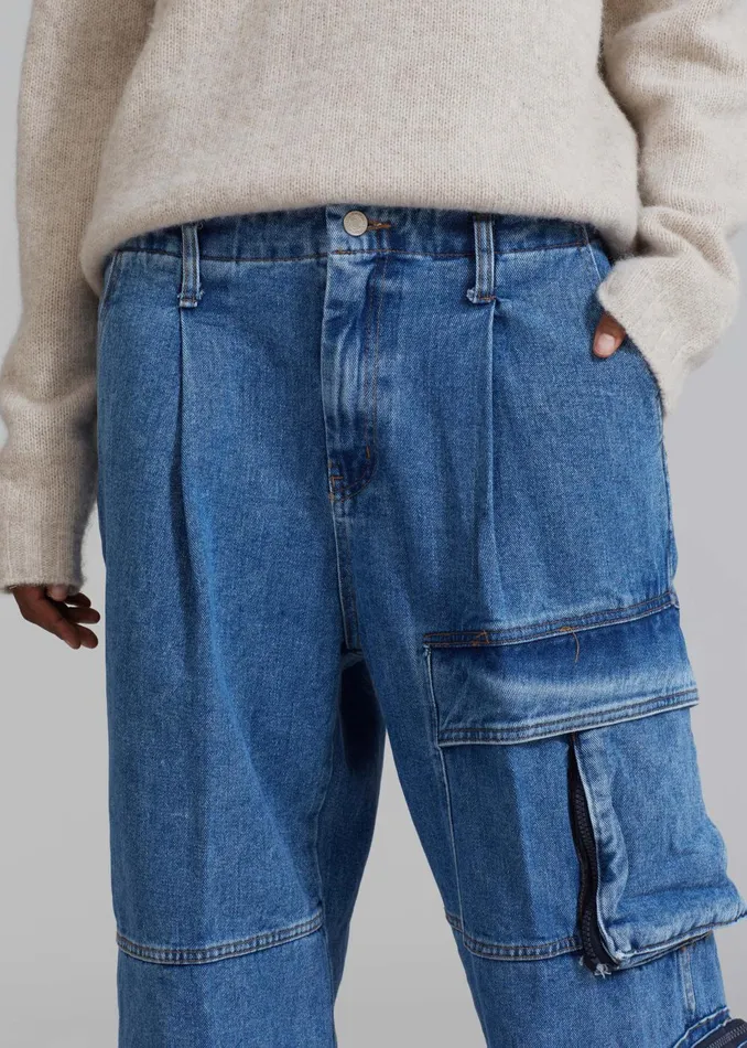 Women Lenny Cargo Jeans 8211 Blue Denim The Frankie Shop Bottoms