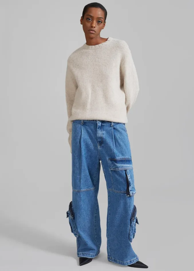 Women Lenny Cargo Jeans 8211 Blue Denim The Frankie Shop Bottoms