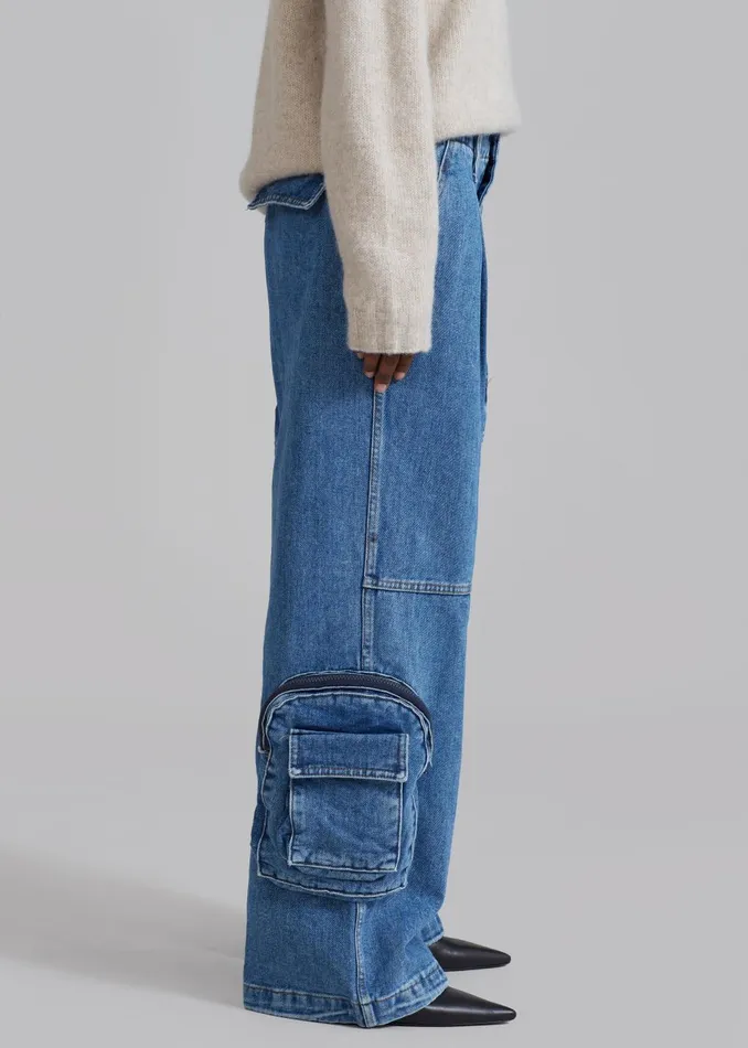 Women Lenny Cargo Jeans 8211 Blue Denim The Frankie Shop Bottoms