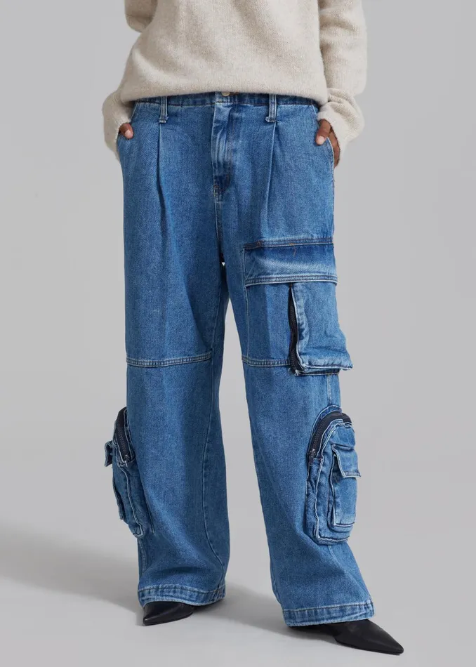 Women Lenny Cargo Jeans 8211 Blue Denim The Frankie Shop Bottoms