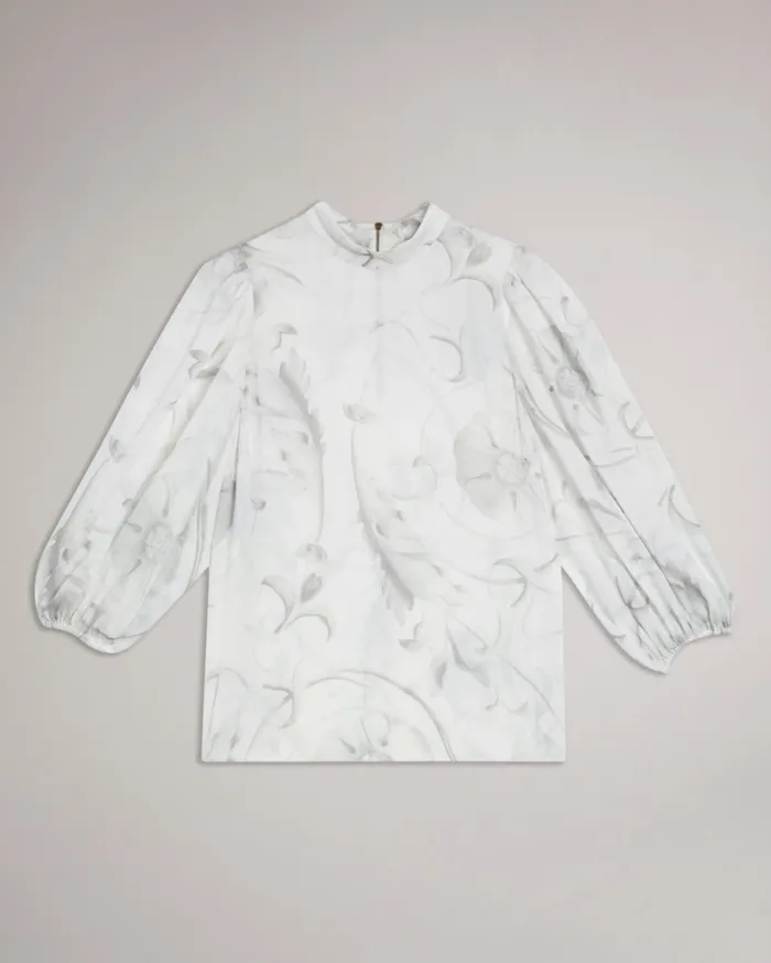 Women LILIOH 8211 High Neck Balloon Sleeve Blouse Ivory Ted Baker Tops and Blouses
