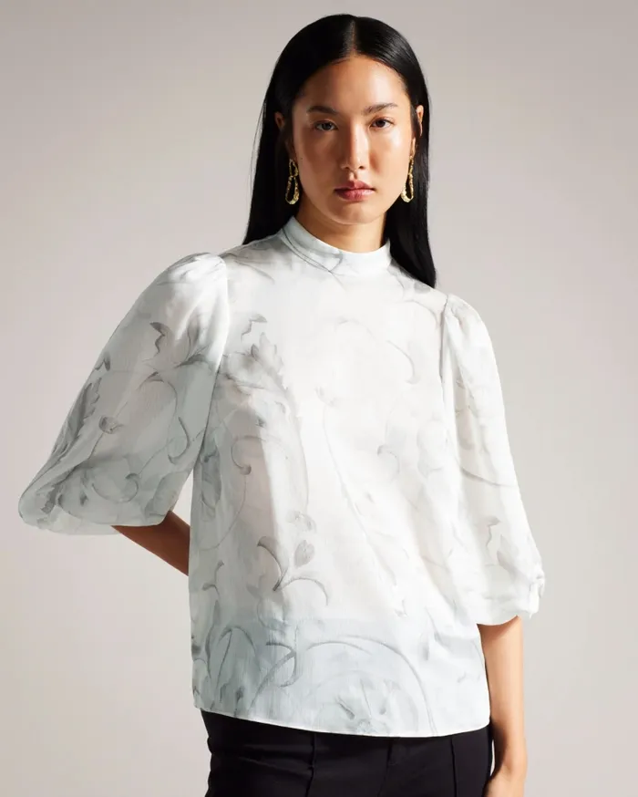 Women LILIOH 8211 High Neck Balloon Sleeve Blouse Ivory Ted Baker Tops and Blouses Women LILIOH 8211 High Neck Balloon Sleeve Blouse Ivory Ted Baker Tops and Blouses