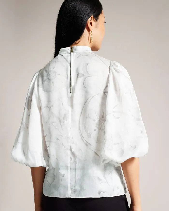 Women LILIOH 8211 High Neck Balloon Sleeve Blouse Ivory Ted Baker Tops and Blouses Women LILIOH 8211 High Neck Balloon Sleeve Blouse Ivory Ted Baker Tops and Blouses