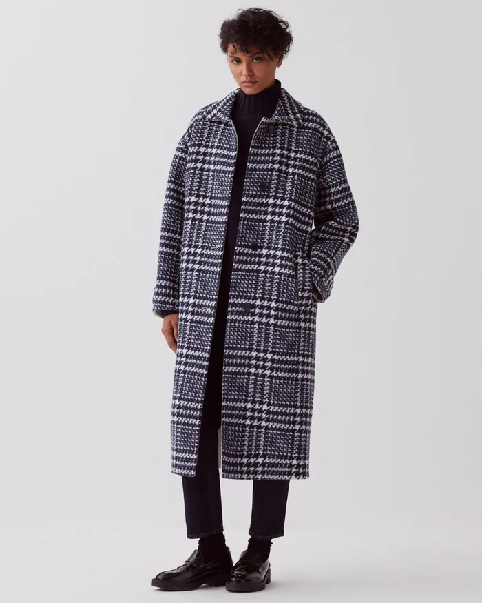 Women Long Coat Houndstooth Ble Comptoir Des Cotonniers Coats and Jackets
