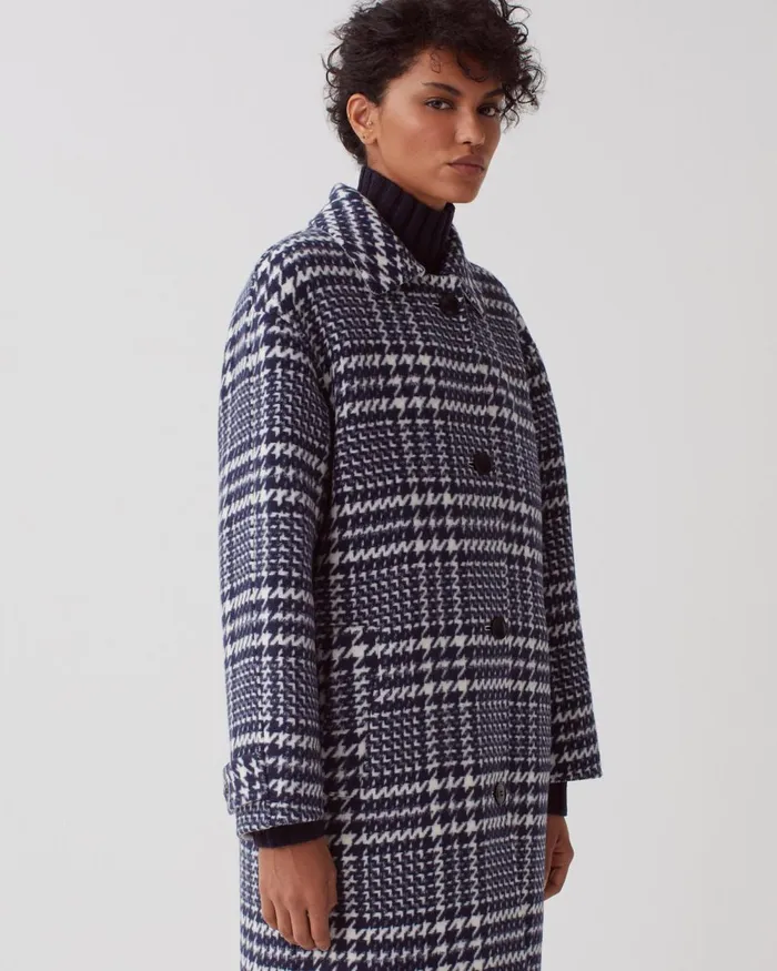 Women Long Coat Houndstooth Ble Comptoir Des Cotonniers Coats and Jackets